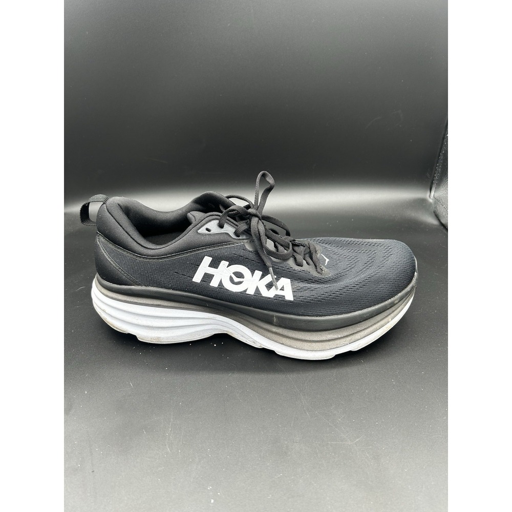Hoka One One Bondi 8 Black Athletic Running Sneakers Shoes Size 10.5 (FLAW READ